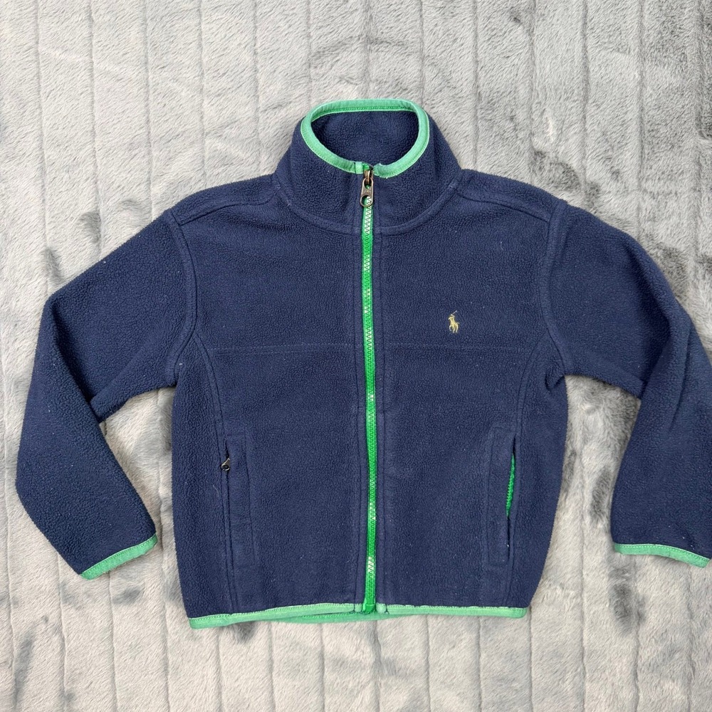 Polo Ralph Lauren Kids Navy Blue Green Full Zip Fleece Jacket 4/4T 82226